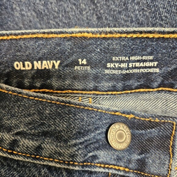 NWT Old Navy Womens 14P Distressed High-Waisted Straight Leg Jeans button fly - Picture 9 of 12